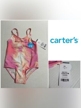 🆕CARTER’S - 12M - NWT - INFANT GIRLS PINK TIE DYE SWIMSUIT / SWIMWEAR